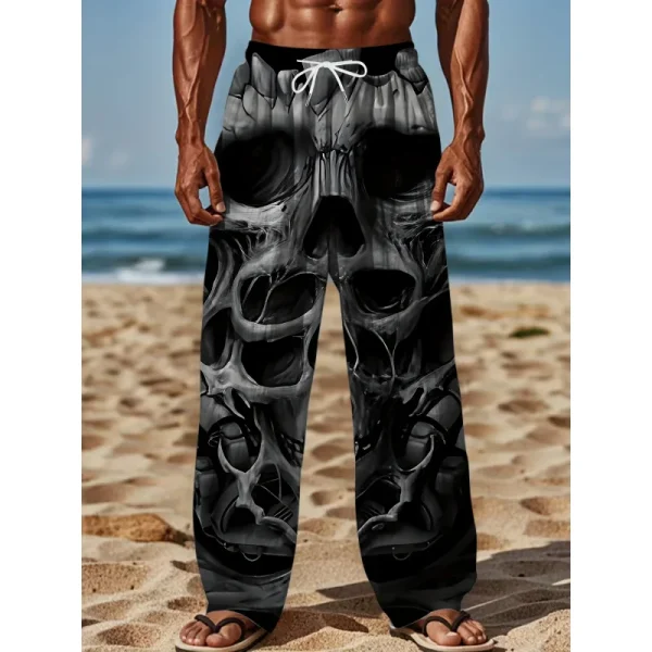 MEN'S plus size 3D skull print straight leg pants casual loose fit retro drape pants sportswear Summer beachwear - Image 3