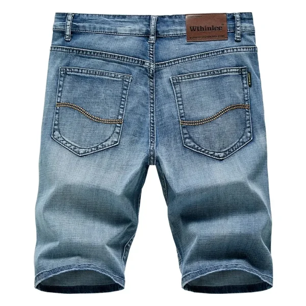 Summer Classic Shorts Jeans Men Denim Pants Straight Stretch Casual Cool Thin Knee Length Blue Fashion Brand Daily Trousers