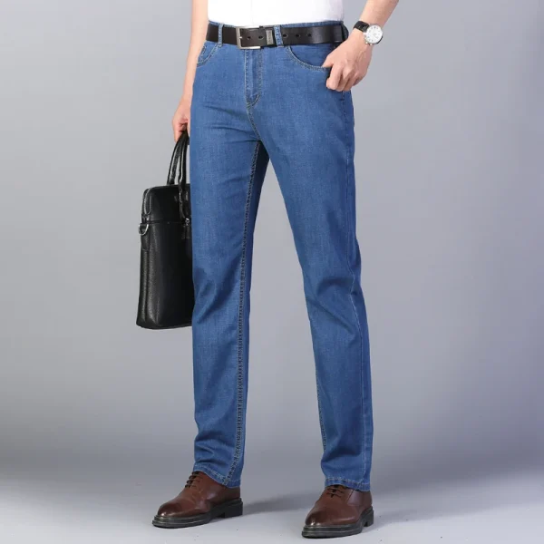 Summer New Elastic Men's Jeans Fashion Comfortable Business Straight Stretch Cotton Casual Denim Pants Brand Male Thin Trousers - Image 6