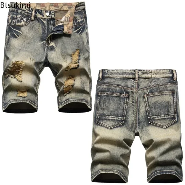 New 2025 Men's Summer Vintage Hole Short Jeans Fashion Washed Cotton Breathable Denim Shorts Men Streetwear Shorts Plus Size 42 - Image 4