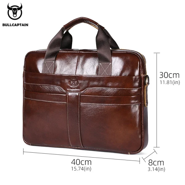 BULLCAPTAIN Leather Laptop Bag, Top Layer Leather 15" Laptop Bag Men's Laptop Briefcase Briefcase Work Business Travel Bag 053 - Image 6