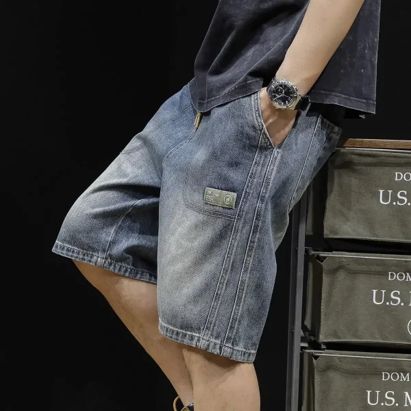 Short Jeans Pants for Men Half Bermuda Straight Long Drawstring Man Denim Shorts Thin Korean Fashion Sale Popular Xl Trend 2024 - Image 4