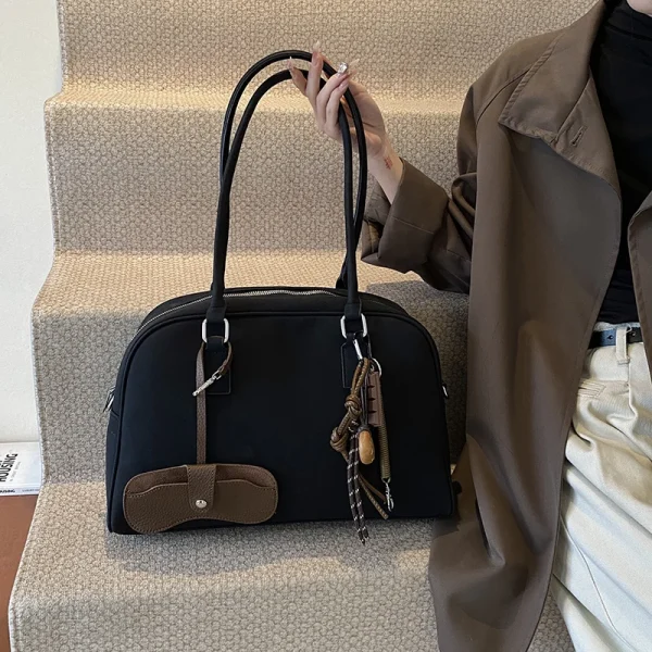 Big Size Women Bowling Bags Suede Pure Color Large Capacity Shoulder Crossbody Bag With Long Strap 2024 Luxury Designer Handbags - Image 6