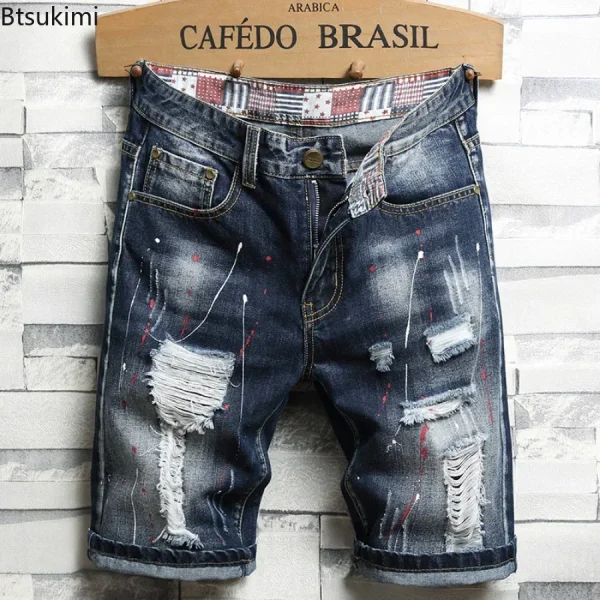 New 2025 Men's Summer Retro Ripped Denim Shorts New Fashion Casual Hole Patch Jean Shorts Streetwear Male Brand Clothes Shorts - Image 3
