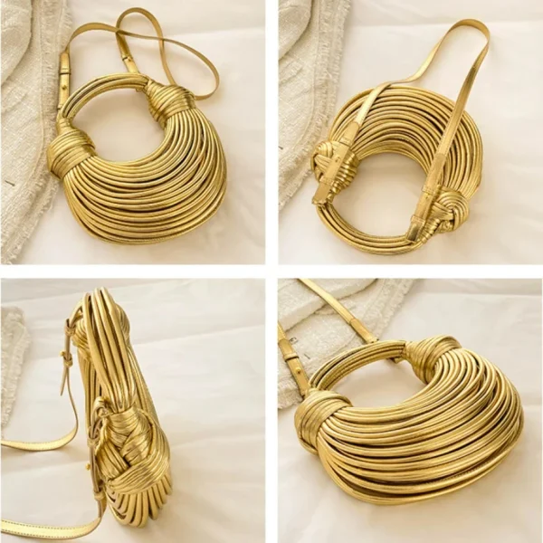 Hot Y2k Handbags For Women Gold Luxury Designer Brand Handwoven Noodle Bags Rope Knotted Pulled Hobo Silver Evening Clutch Chic - Image 6