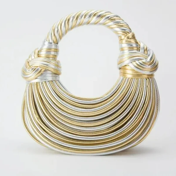 Hot Y2k Handbags For Women Gold Luxury Designer Brand Handwoven Noodle Bags Rope Knotted Pulled Hobo Silver Evening Clutch Chic - Image 3