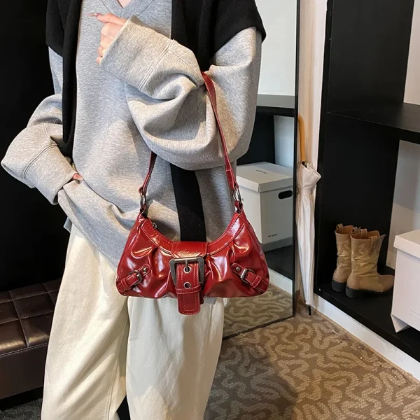 2025 Spring Hot Selling Maillard Style Retro Style Small Bag Spicy Girl Y2K Wasteland Style Vintage Leather Shoulder Armpit Bag - Image 4