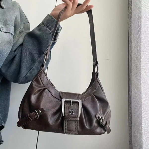 2025 Spring Hot Selling Maillard Style Retro Style Small Bag Spicy Girl Y2K Wasteland Style Vintage Leather Shoulder Armpit Bag - Image 2