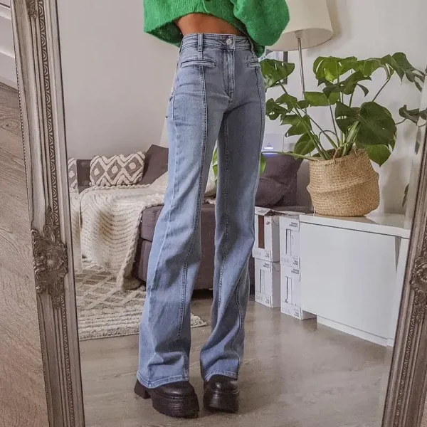 Retro Five Pointed Star Straight Women Jeans European and American Style Design Slim Fit Leg Length All Match Pants - Image 2