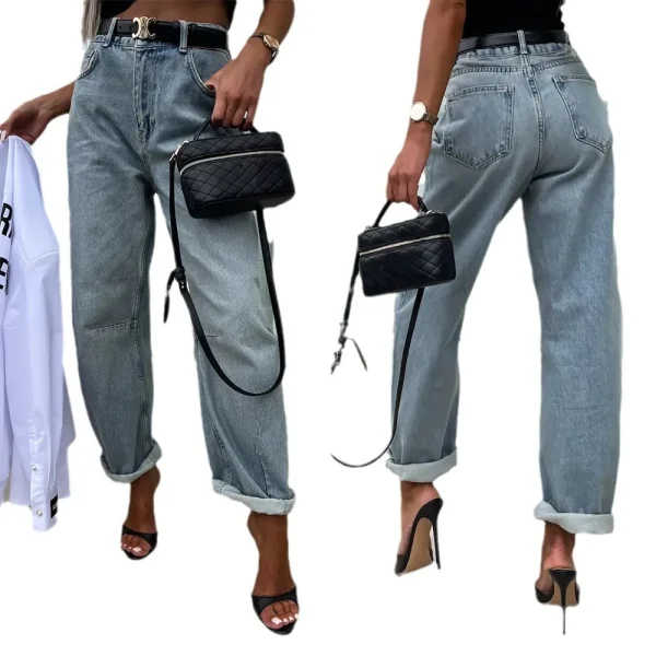 Women Street Hipster Casual Loose Women's Jeans Denim Pants Ankle Length Fashion High Waist - Image 5