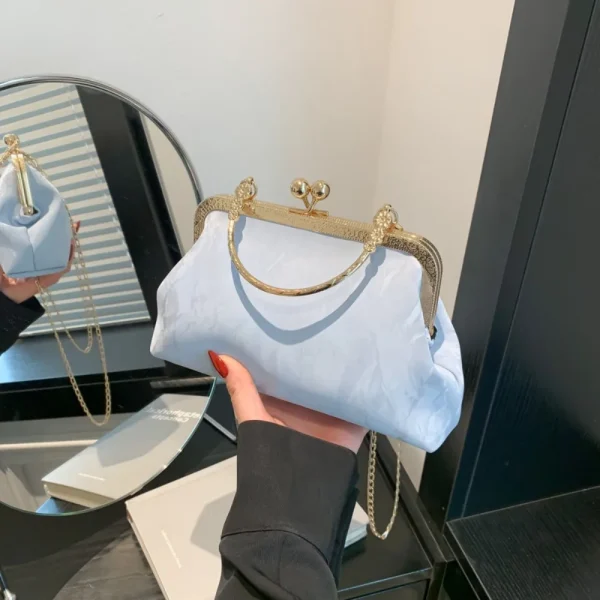 Gold Velvet Evening Bag Clutch Bag Women 2025 French Vintage Luxury Chain Purse Elegant Fashion Purse Wedding Party Handbag - Image 2