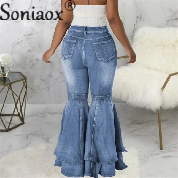 Fashion Splicing Layers Flared Jeans Women High Waist Comfortable Commuter Denim Pants Female Casual Stretch Wide Leg Trousers - Image 4