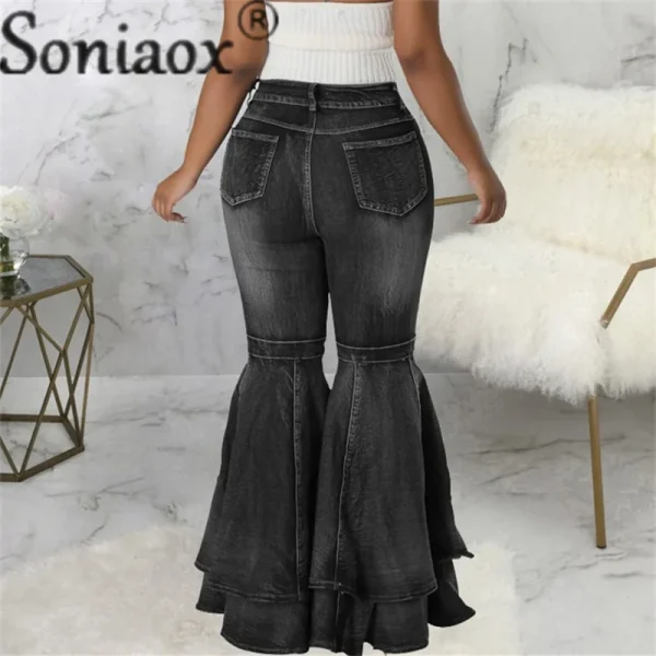 Fashion Splicing Layers Flared Jeans Women High Waist Comfortable Commuter Denim Pants Female Casual Stretch Wide Leg Trousers - Image 6