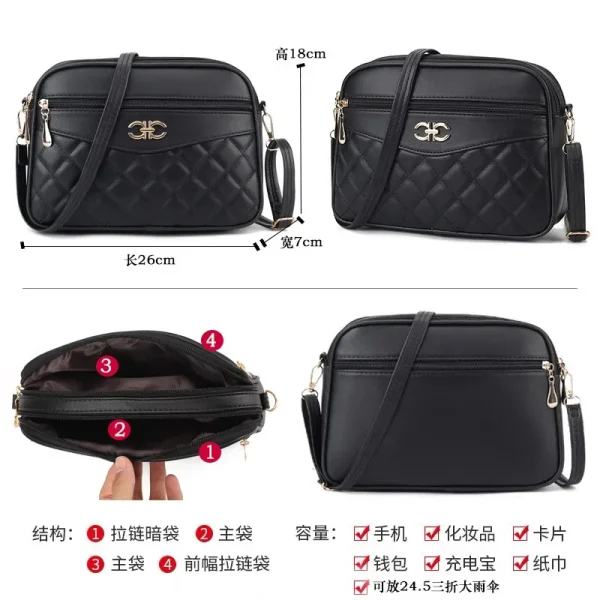 2025 Women's Bag Fashion Lingge Crossbody Bag Four Layer High Capacity Middle Aged Shoulder Bag Versatile Camera Square Handbag - Image 4
