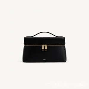 2025 Luxury Black Women's Commuter Handheld Lunch Box Bag, Leather Fashion Clothing Handheld Shoulder Bag