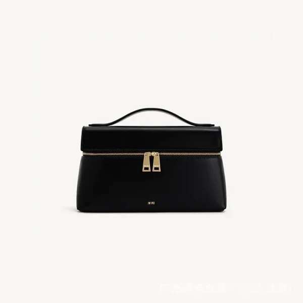 2025 Luxury Black Women's Commuter Handheld Lunch Box Bag, Leather Fashion Clothing Handheld Shoulder Bag