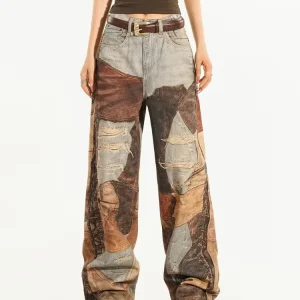 2025 Cyber Y2K Streetwear 3D Printed Vintage Baggy Stacked Jeans Pants For Women Clothing Wide Leg Lady Trousers Pantalon Femme