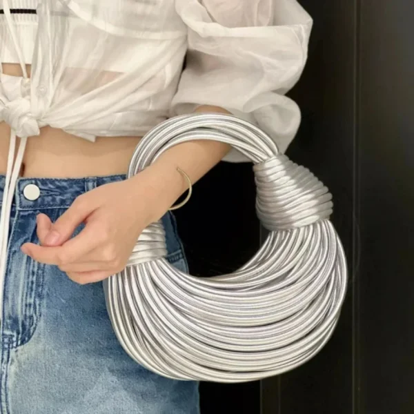 Hot Y2k Handbags For Women Gold Luxury Designer Brand Handwoven Noodle Bags Rope Knotted Pulled Hobo Silver Evening Clutch Chic - Image 5