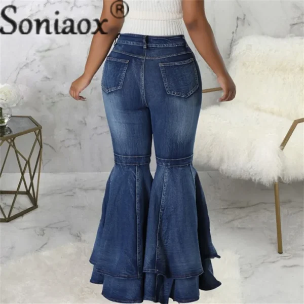 Fashion Splicing Layers Flared Jeans Women High Waist Comfortable Commuter Denim Pants Female Casual Stretch Wide Leg Trousers - Image 2