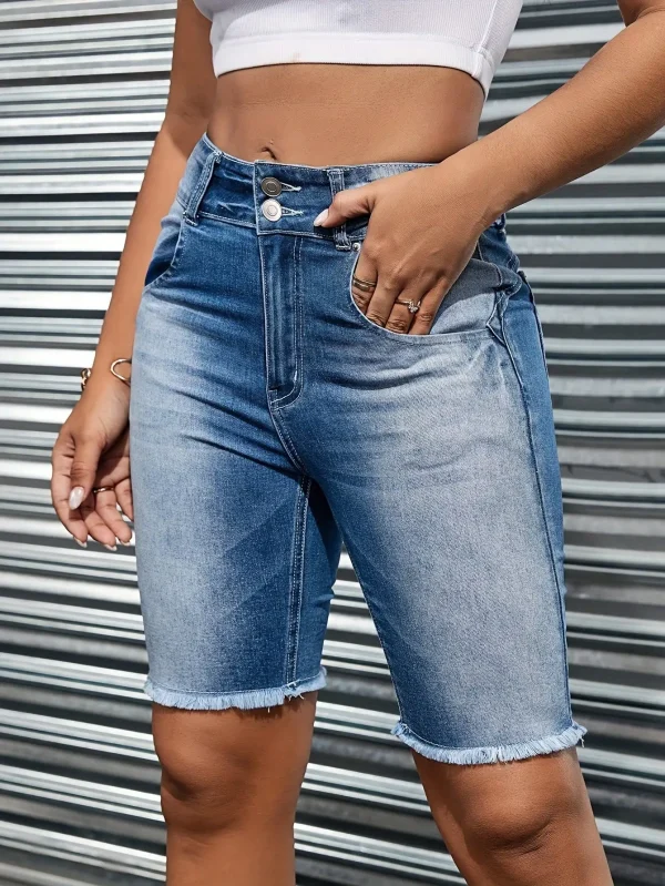 ARWY women's jeans pocket stitching burrs hem Bermuda casual Denim shorts