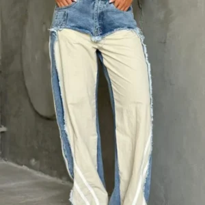 Wide Leg Pants Jeans Women Vintage Stripe Trousers Contrast Color Low Waist Washed Pockets 2025 Streetwear Denims Floor Length