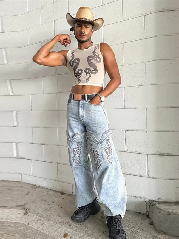 Embroidered High Waist Patchwork Women Jeans Zipper Pockets Straight Wide Leg Pants 2025 Spring Summer Street Lady Trousers - Image 6