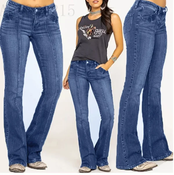 Women's Retro Washed Low Waisted Flared Jeans 2024 New Chic Casual Wide-leg Pants Female Sexy Denim Street Trousers Y2K Bottoms - Image 6