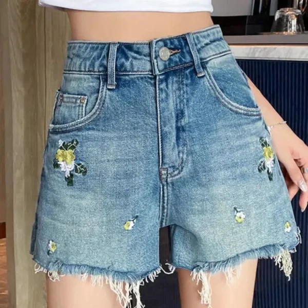Explosive denim shorts, summer new style spicy girl high waist slimming tight fitting hip hugging A-line hot pants