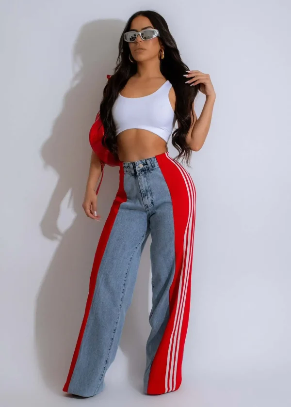 Fashionable Women's Jeans Summer Loose Patchwork High Waist Comfortable Street Can Wear Casual Ladies Wide Leg Pants