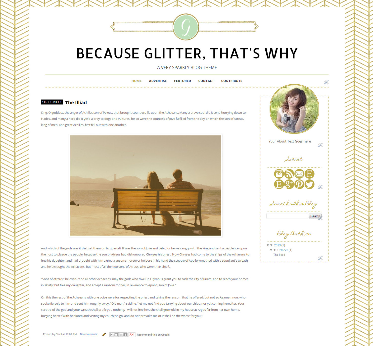 glitter blogger template gold