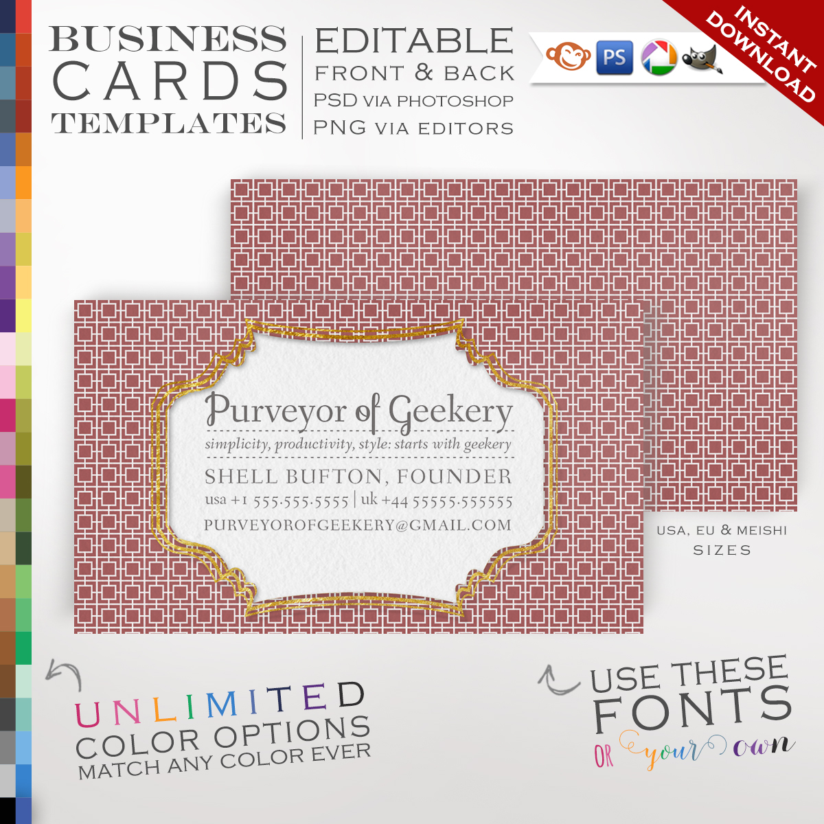 premade mod squares business cards customizable color foil art deco frame design double sided fdms photoshop or free editor template faire li mod business cards