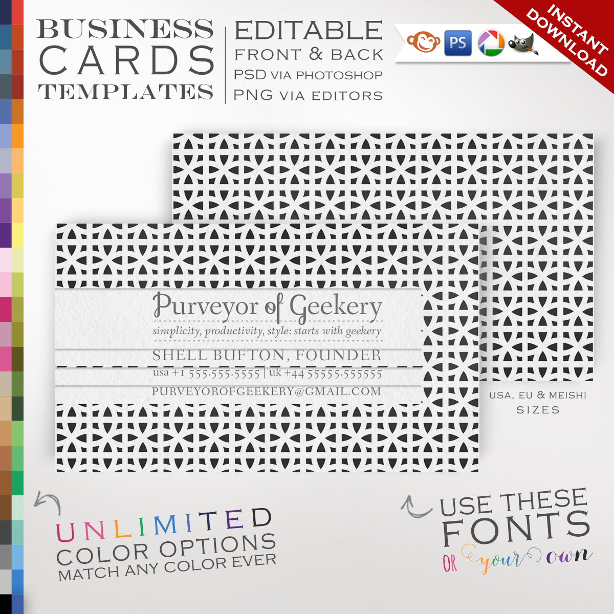 premade mod circles business cards customizable color cutout design double sided comc photoshop or free editor template faire li mod business cards