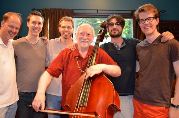 KC Bass Workshop faculty include (L-R) Hans Sturm, Shawn Conley, Johnny Hamil, Francois Rabbath, Sylvain Rabbath and Ted Botsford.