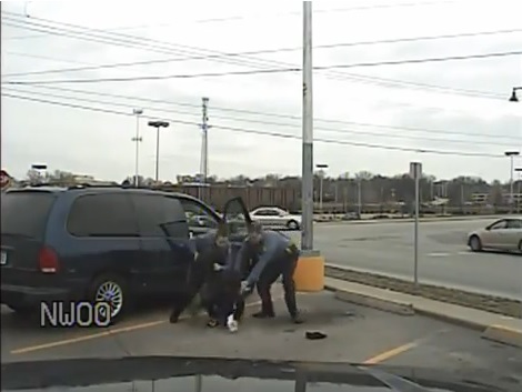 Catrina Engle, show being handcuffed in video of the incident that prompted her legal action against the city of Mission.