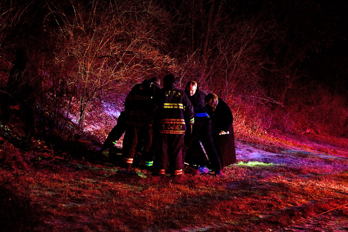 Police and emergency personnel were at the scene Sunday where a body was discovered in Roeland Park.