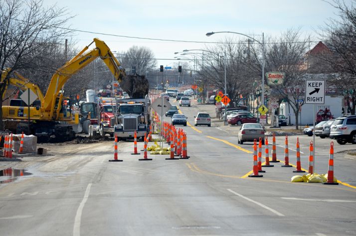 The cones were out again as sewer work continues on the east end of the Johnson Drive project and lanes were narrowed.