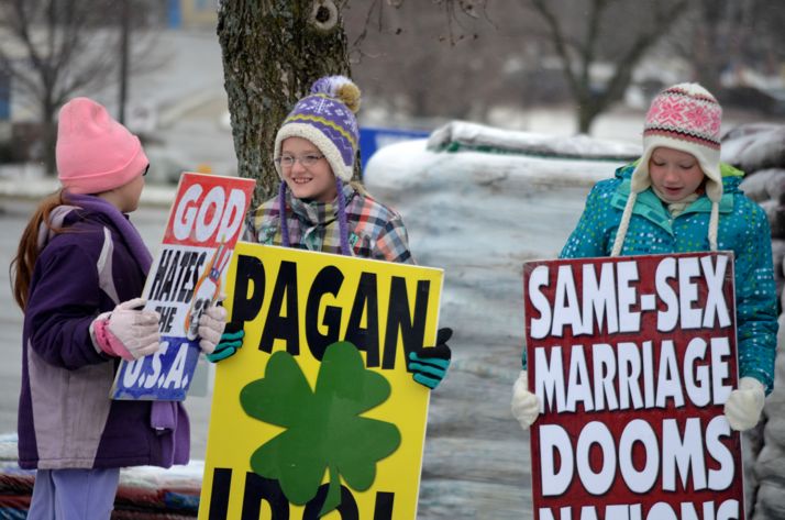 Roughly half of the protestors who came to Roeland Park Sunday representing Westboro Baptist Church were children.