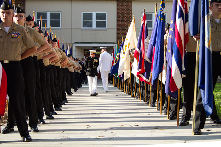 Members of the SM North ROTC got a last inspection before presenting the colors on the field Tuesday.