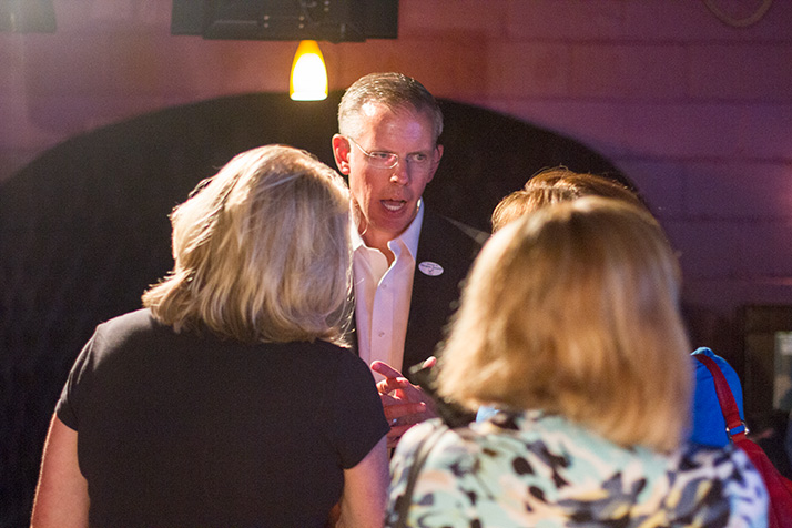 Paul Davis spent part of Tuesday night in northeast Johnson County at the Democrats' watch party in Mission.