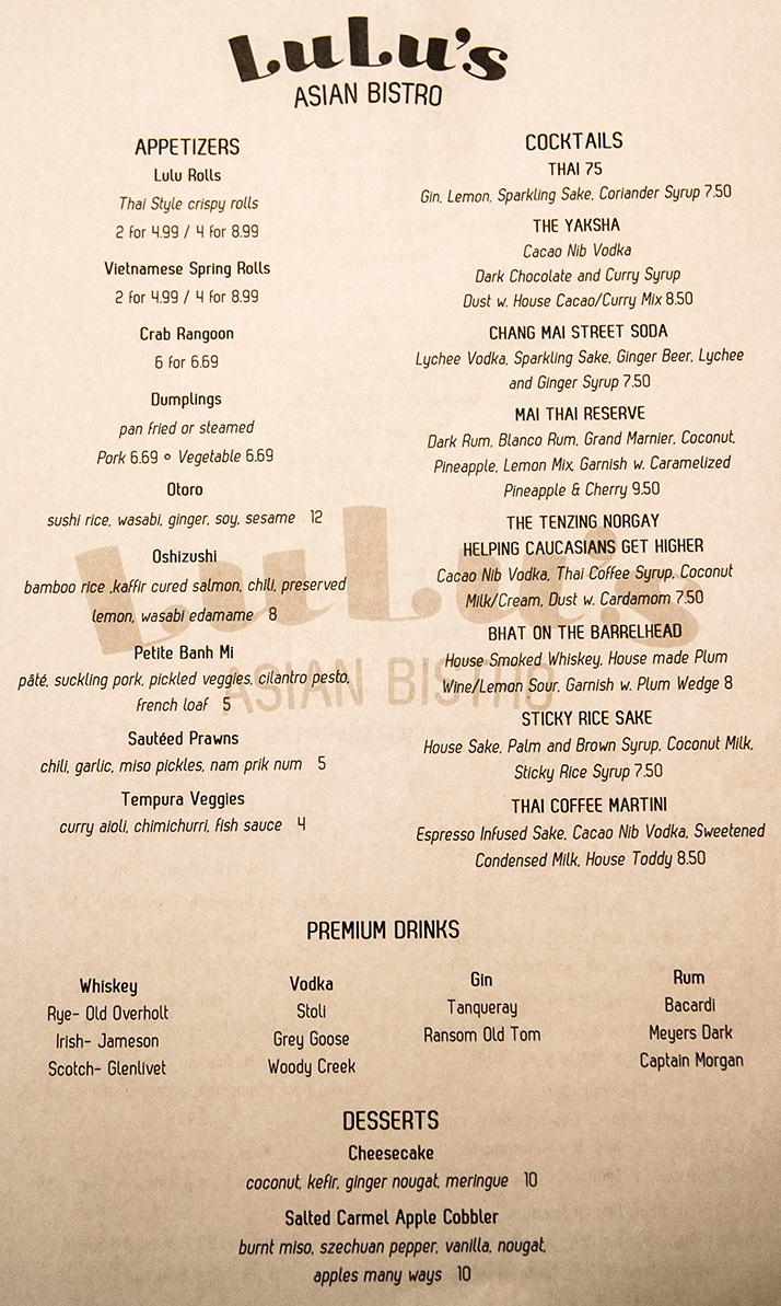 lulus asian diner menu Lulus asian diner menu