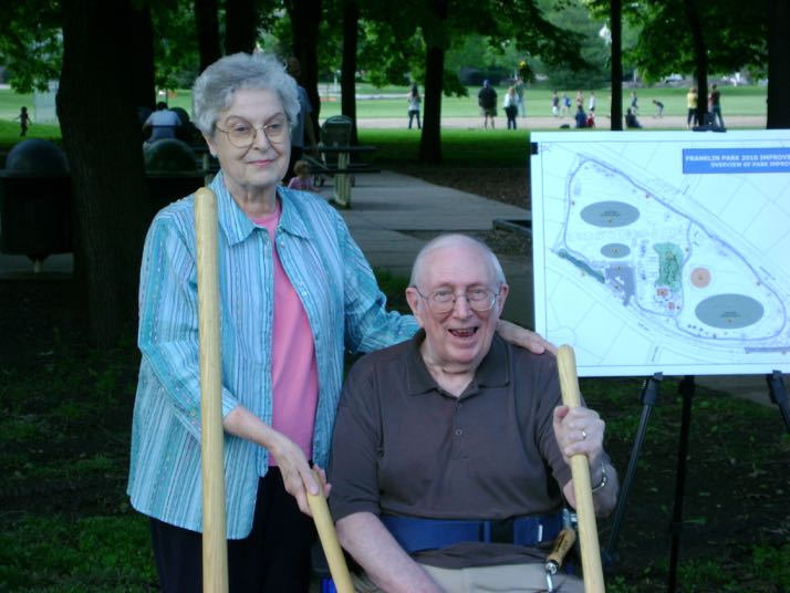 William Franklin and his wife, Margaret, at the groundbreaking for the Franklin Park improvements in May 2010.