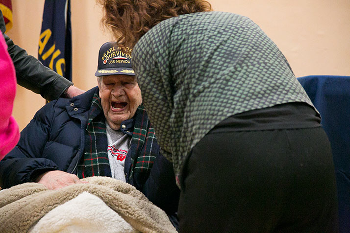 Dorwin Lamkin sharing a laugh at the 2016 Pearl Harbor ceremony in Mission.