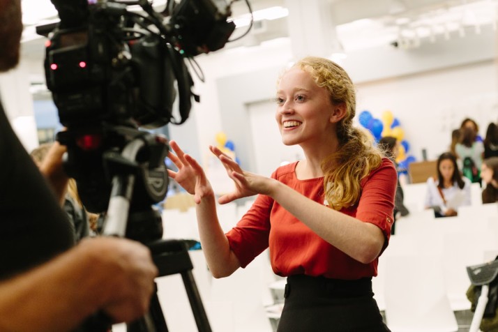 Smith presenting her research in Silicon Valley at AOL's #BUILTBYGIRLS competition last fall. Photo provided by Erin Smith.