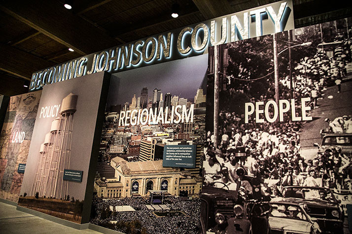 The huge "Becoming Johnson County" display greets visitors when they enter the new Johnson County Museum location at the Arts and Heritage Center.