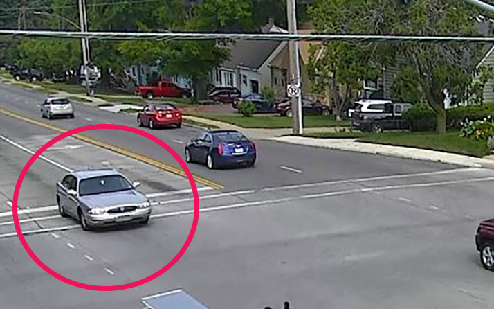 The vehicle of interest captured traveling eastbound on 75th Street at the intersection with Mission Road.