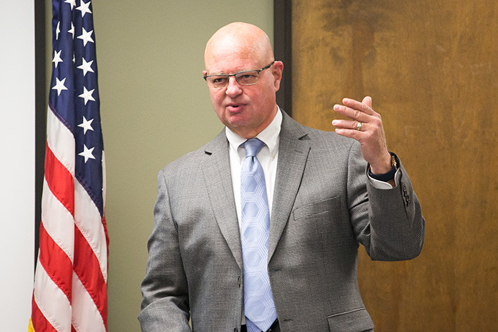Johnson County Election Commissioner Ronnie Metsker at Monday's canvass board meeting.