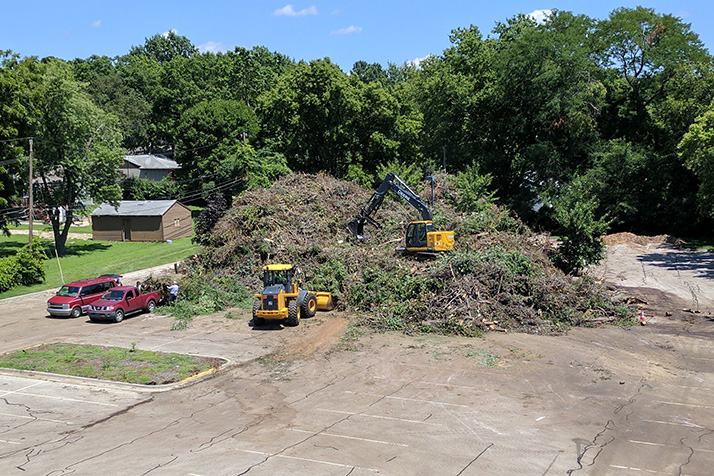 Overland Park crews used the parking lot at Young's Pool to collect debris from the storms. Photo via city of Overland Park.
