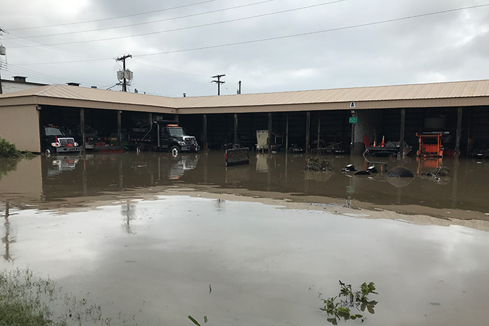 Leawood's parks shop was submerged in recent flooding, causing major damage to equipment. Photo via Leawood Public Works.