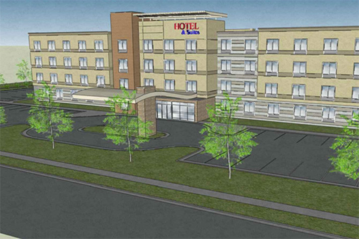 A preliminary rendering of the proposed hotel.