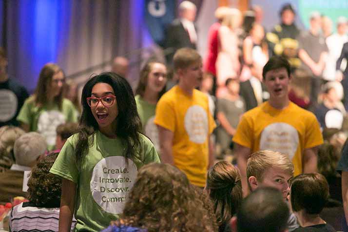 Members of the chamber choirs from all five Shawnee Mission High Schools sang "Pure Imagination" from Willy Wonka & The Chocolate Factory.